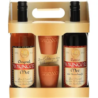 Original Wikinger Met Wikinger |Original & Roter Met im Geschenkset | 2x0,75L inkl. 2 Becher | Honigwein aus der Region Haithabu | fruchtig aromatisch |