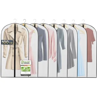 FiRiO® 8 x Premium Kleidersäcke mit Reißverschluss - Transparente Kleiderhülle für Anzug, Hemd & Co - Kleidersäcke mottensicher, atmungsaktiv & wasserfest - Kleiderschutzhüllen - Größe: 100x60cm