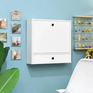 Wandklapptisch mit Ablagefächern & Schublade Klapptisch für Kleine Räume Weiß - Weiß
