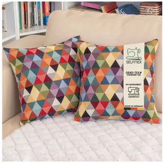 Selfitex 2er Set 40x40 Bunte Sofakissen inkl. Füllkissen, Luxus Sofakissen, farbenfrohes Couchkissen Set, hochwertiger Couchkissen Muster Bezug mit Reißverschluss, Bunte Kissen Deko (Dreieck)