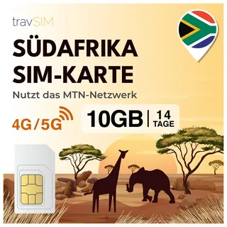 travSIM Südafrika SIM-Karte | Nutzt das MTN-Netz | 10GB Mobile Daten bei 4G |SIM-Karte für Südafrika kann bis zu 3 Geräte hotspotten. | Gültig für 14 Tage