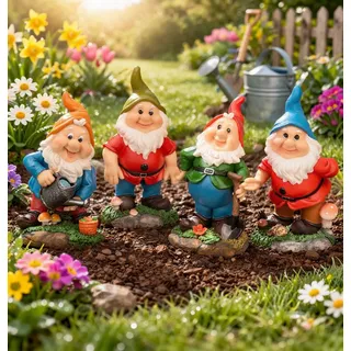 Geschenk-Himmel Gartenzwerg 4 Lustige Gartenzwerge Zwerge GNOME Gartenzwerg Gartenfigur Zwerg bunt