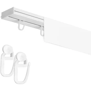 Fenster DEKOR Gardinenschiene mit Blende 1-läufig – PVC Vorhangschiene zur Deckenmontage, Deckenschiene für Vorhänge, Weiß, mit Haken mit Rolle, 190 cm