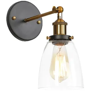 Wandlampe Vintage Industrie Wandleuchte Glas Spiegelleuchte Bad im Industrial Design, Wandleuchte Retro E27 Lampenfassung, Wandspot Innen Innen Lampenschirm für Schlafzimmer Wohnzimmer Küche (B)