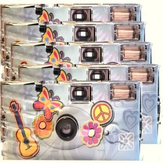 5X 1A Photo PORST Einwegkamera Edition Flower Power, Blumen und Schmetterling, mit Blitz, Batterien und Film (5er Pack, je 27 Aufnahmen)