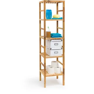 Relaxdays Badregal Holz 3-5 Ablagen Standregal aus Walnuss skandinavischer Stil Massivholz braun