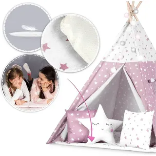 Nukido Tipi-Zelt mit Lichtern für Kinder - Rosa mit Sternen - Rosa
