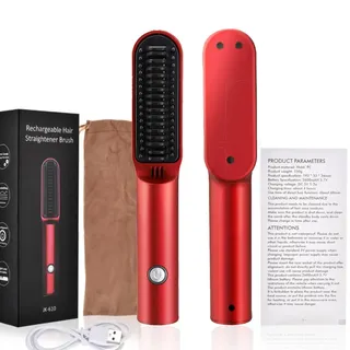 Agatige Elektrische Haarbürste, USB-Aufladung, sicher, kleine Haarglättung, Lockenkamm, Haarglätterbürste, Bartglätter, Rundbürste, Föhn, beheizte Haarbürste, Haartrocknerbürste für Zuhause, Reisen