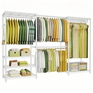Schwerlast Kleiderständer, 230*35*180cm, Kleiderbügel mit Höhenverstellbaren Einlegeböden, bis 394 kg belastbar, weiß - Weiß