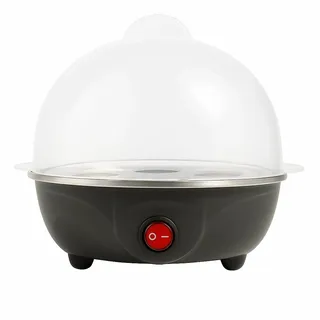 Innovaland Elektrischer Eierkocher mit Messbecher und Deckel – Schwarz 7-Eier-Dampfgarer – Auto Abschaltung Eierkocher Maschine – Weich, Mittel oder Hart Gekochte Eiermacher – Eier-Pochierer für Küche