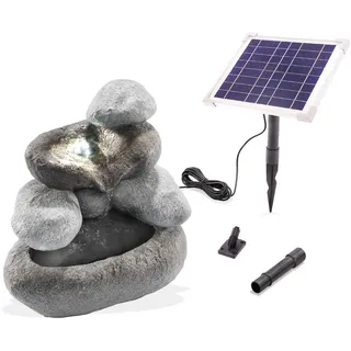 esotec Solar Felsenbrunnen, LiFePo4 Akku, LED, Geschenk Gartenliebhaber, Kaskadenbrunnen, freistehender Springbrunnen, Gartenbrunnen Wasserspiel, Katzenbrunnen, Zierbrunnen, grau, H24cm, außen, 101323