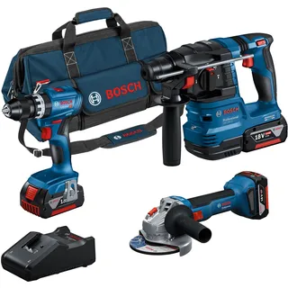 Bosch Professional 18V System Akku-Combo Kit: GSB 18V-45 + GBH 18V-22 + GWS 18V-8 (inkl. 3x GBA 4.0A