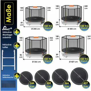 Kesser Trampolin 305 cm inkl. Sicherheitsnetz, Leiter und Randabdeckung Orange