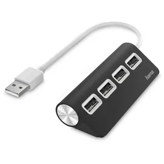 Hama USB-Hub 4 Ports, USB 2.0, 480 Mbit/s, Schwarz