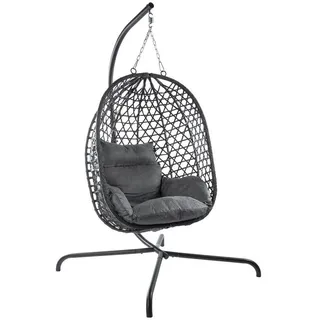 Goods+Gadgets Hängesessel mit Gestell; Hängekorb Sessel; Schwebeliege Rattan Outdoor & Indoor Relax-Stuhl; Egg Schaukel ideal für Garten, Terasse, Kinderzimmer, Leseecke UVM. 120kg Tragkraft (Grau)