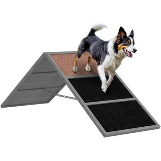 PawHut Hunde Agility Steg, Agility-Ausrüstung für Hunde mit rutschfeste Oberfläche, A-Rahmen, höhenvertstellbar Agility-Gerät belastbar bis 40 kg, für Garten, 173 x 59 x 66 cm, Grau