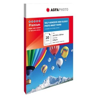 AgfaPhoto Fotopapier Premium A4, 20 Blatt, für Inkjet, 135 g/m2, selbstklebend, glänzend