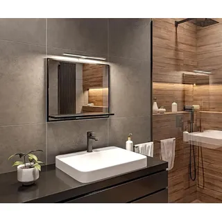 hajduk furniture Badezimmer Spiegel mit Beleuchtung und Ablage, Schwarz Badspiegel Wandspiegel 60 cm, Bad Spiegel mit LED Aufbauleuchte - Schwarz