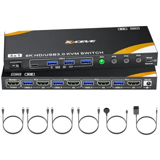Camgeet HDMI KVM Switch 4 PC 1 Monitor 8K@60Hz, mit 4 USB3.0 Geräte
