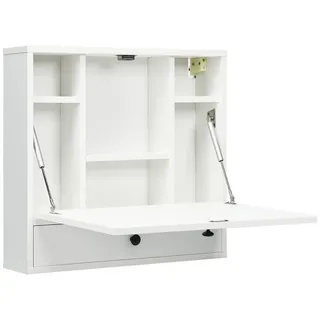 Costway Wandklapptisch mit Ablagefächern & Schublade Weiß