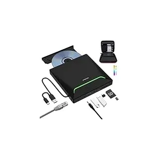 Neuestes Externes DVD Laufwerk, USB 3.0 Externer DVD Brenner mit RJ45-Ethernet-Adapter, 3 USB- und 2 TF/SD-Karten-Anschlüsse, Externes CD Laufwerk für Laptop PC Windows Linux Mac OS mit Tragetasche