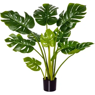 Homcom Künstliche Pflanzen 110 cm künstlicher Monstera Dekopflanze, Kunststofftopf für drinnen und draußen