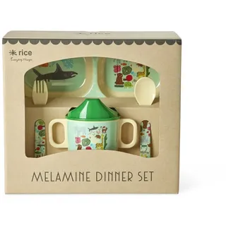 Rice Melamin Baby-Geschirrset Geschenkbox - Mint - Wildlife Print