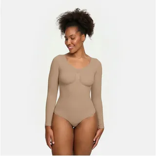 cfab (creamy fabrics) Miederbody Bodysuit Sculpting Shapewear Longsleeve mit Slip-Beige-5XL (1-tlg) Figurformend beige|braun 5XL