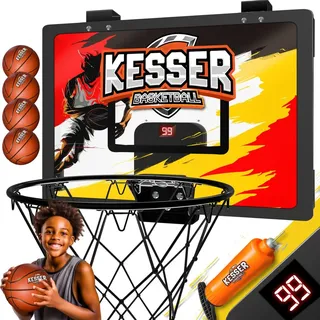 Kesser KESSER® Mini-Basketballkorb fürs Zimmer & Büro Tür-Basketballkorb Indoor Outdoor Basketball-Board für Kinder-Zimmer & Wandmontage Basketballbrett inkl. Ballnetz Pumpe | Ball