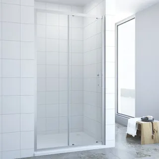 AQUABATOS Schiebetür 160x185cm Duschtür Nischentür Einzelschiebetür aus Sicherheitsglas (ESG) Klar Dusche Duschabtrennung Duschwand Silber