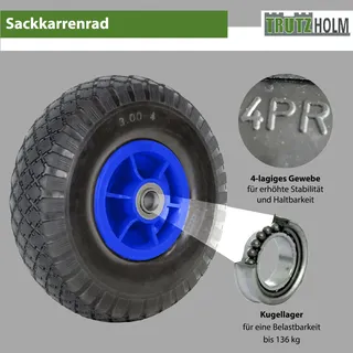 Baumarktplus Sackkarrenrad Luftrad 260x85 mm 3.00-4 Bollerwagenrad, Ersatzrad, Nabenlänge 60 mm versetzt blau