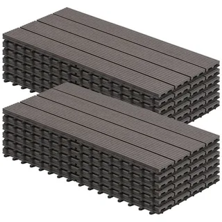 Woltu WPC Terrassenfliesen Terrassendielen Holz-Optik 30x60cm, Fliese Bodenfliese Klickfliese Bodenbelag Coffee (12 Stück / 2 m2)