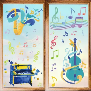 craspire 8 Stile Musik-Fensteraufkleber, Aufkleber, Instrumente, Musiknoten, Wandaufkleber, Bunt, Zum Abziehen Und Aufkleben, PVC, Wasserfest, Selbstklebend, Dekor Für Schlafzimmer, Kinderzimmer