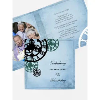 Einladung zum Geburtstag selbst gestalten mit Spruch und Fotos im Onlinedesigner bei Meine-Kartenmanufaktur.de