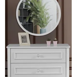 JV Möbel Kinderzimmer Möbel Designer Rundspiegel Weiße Holz Luxus Kommode 2tlg