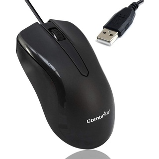 Combrite M40 Optische Maus, USB, kabelgebunden, mit komfortablem Scrollrad aus Gummi, rote LEDs, Schwarz