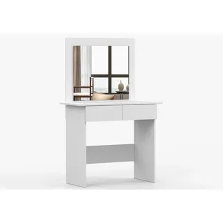 MOEBLO Schminktisch RIN (mit LED-Beleuchtung und Spiegel, Kosmetiktisch mit 2 Schubladen, modern, Weiß / Eiche Sonoma, Frisiertisch, Schminktisch, Kosmetiktisch, Spiegel), (BxHxT): 94x145x43 cm, Großer Spiegel 60 x 70 cm weiß