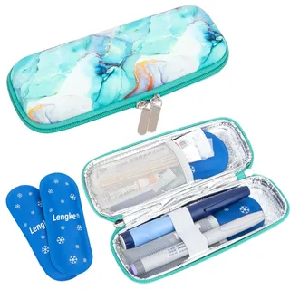 SUNMON Insulin Kühltasche mit 2 wiederverwendbaren Kühlakkus, Isolierte Ozempic Mojiro Pen Kühltasche für unterwegs tragbare Reisetasche für Wegovy Spritzen etui Medikamententasche (Marmorgrün)
