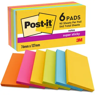 Post-it Post-it® Super Sticky Notes Carnival Haftnotizen extrastark 6556SR farbsortiert, 6 Blöcke