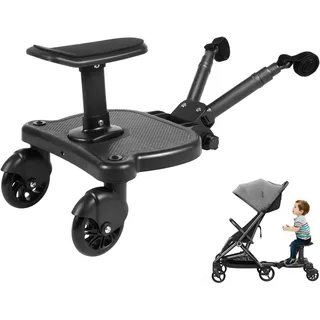 Buggy Board für alle Kinderwagen, Buggyboard mit Sitz, Trittbrett für Kinderwagen Universal, 360° Zweirad Design, Kiddy Board für Kinder von 2-7 Jahren, Bearing 25KG