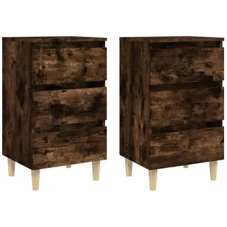 vidaXL Nachttische 2 Stk. Massivholz-Beine Räuchereiche 40x35x69 cm