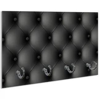 Wallario Schlüsselbrett Schwarze Ledertür, (inkl. Aufhängeset), 30x20cm, aus ESG-Sicherheitsglas schwarz
