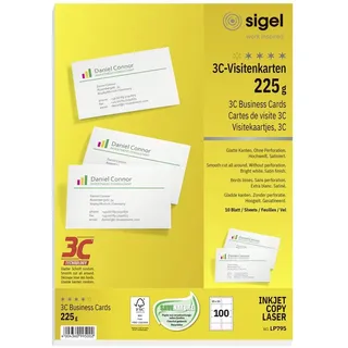 Sigel LP795 Bedruckbare Visitenkarten, glatte Kanten 85 x 55 mm Hochweiß 100 St. Papierformat: DIN A4