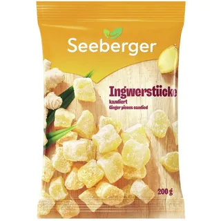 Seeberger Ingwerstücke kandiert: Scharfherbe Würfel der goldgelben Ingwerwurzel süß kandiert - zum Snacken, Dekorieren oder als Backzutat - vegan (1 x 200 g)