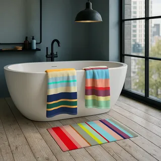 REMEMBER Badteppich "Valletta" - 50 x 80 cm - 100% Baumwolle - Bunter Badteppich
