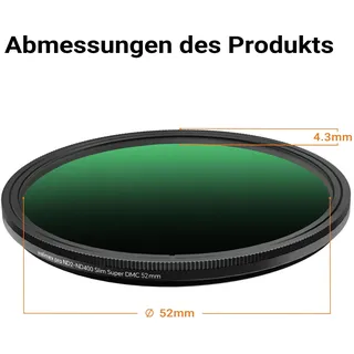 walimex pro ND2-ND400 Fader Slim Super Dmc 52mm Variabler Graufilter ND Filter