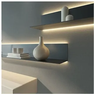1 Stück Schwimmendes Wandregal Aus Metall Mit Eingebautem Beleuchtetem LED-Licht Für -DIY Linear Floating Shelf Für Badezimmer, Schlafzimmer, Wohnzimmer ( Farbe : Schwarz , Größe : 60x20x6cm )