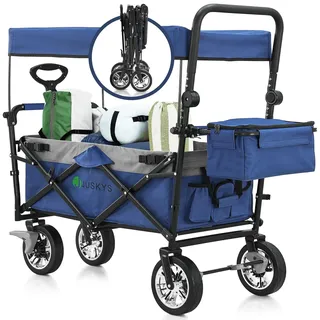 Juskys Bollerwagen mit Dach & Tasche - Blau, Grau