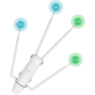 FLASHOWL WLAN Verstärker Outdoor AC1200 Dualband WLAN Repeater Outdoor mit 4 Antennen Gigabit Port Passive PoE WLAN Access Point Router Repeater für Garten Terrasse Hof Garage Außenbereich