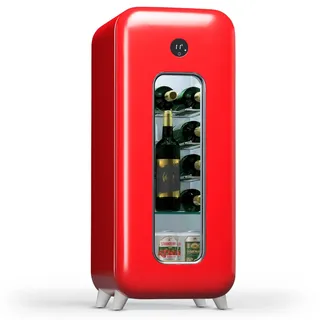 Klarstein Freistehender Weinkühlschrank 1 Zone, Getränkekühlschrank Klein, Kleiner Weinschrank, Wein-Kühlschrank Klein mit Glastür, Indoor/Outdoor Flaschenkühlschrank, Wine Fridge, 15 Flaschen 5 - 20 °C Touch Retro Rot